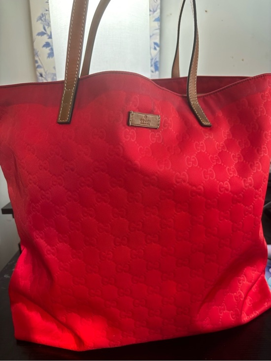 Gucci Handbags - Authentic Gucci Red GG Canvas Jacquard Fabric Tote Bag